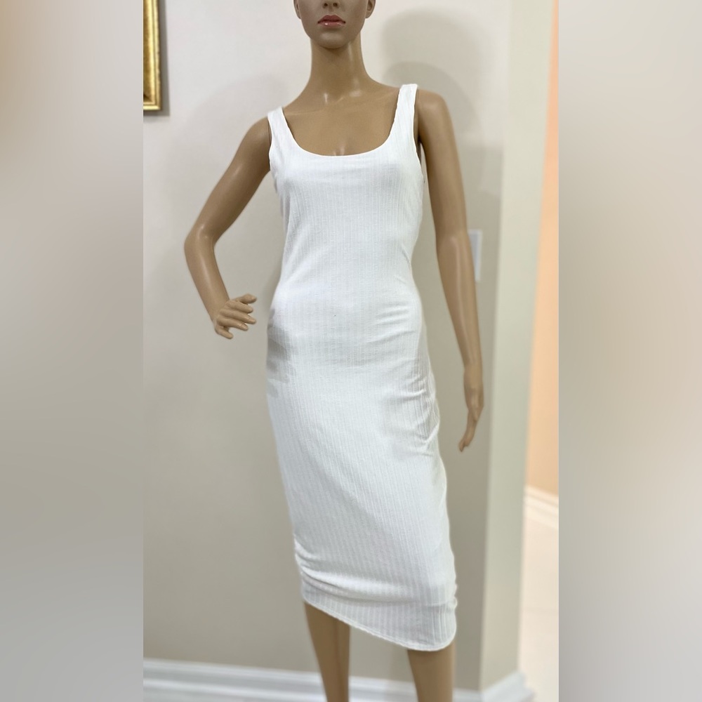 Fashion Nova off white ribbed midi dress